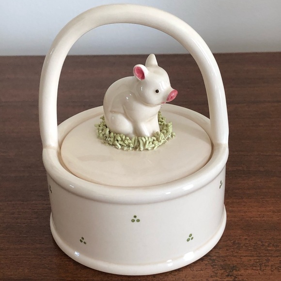 Vintage 1983 Fitz and Floyd Pig Dish w/Lid/Basket